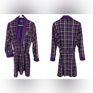 💜 Lauren Ralph Lauren Purple Plaid Fleece Robe RL Monogram Belted Women’s M